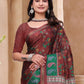 Rajwada Brown Cotton Blend Printed Saree For Women