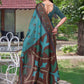 Rajwada Teal Green Cotton Blend Printed Saree For Women
