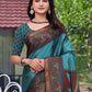 Rajwada Teal Green Cotton Blend Printed Saree For Women