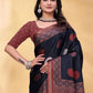 Rajwada Black Cotton Blend Printed Saree For Women