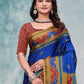 Rajwada Royal Blue Cotton Blend Printed Saree For Women