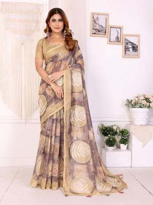 Rajwada Light Brown Cotton Printed Saree For Women