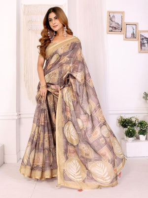 Rajwada Light Brown Cotton Printed Saree For Women