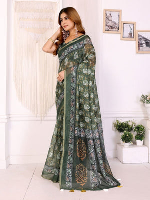 Rajwada Olive Cotton Printed Saree For Women