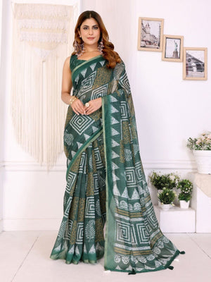 Rajwada Olive Cotton Printed Saree For Women
