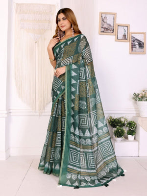 Rajwada Olive Cotton Printed Saree For Women