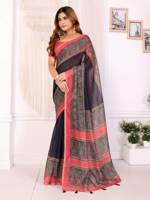 Rajwada Black Cotton Printed Saree For Women