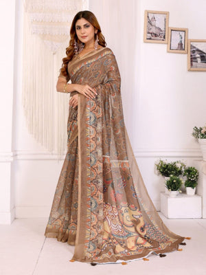 Rajwada Light Brown Cotton Printed Saree For Women