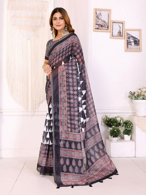 Rajwada Black Cotton Printed Saree For Women