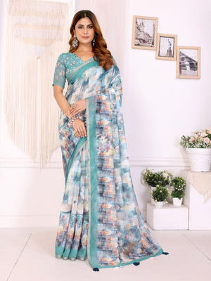 Rajwada Off White Cotton Printed Saree For Women