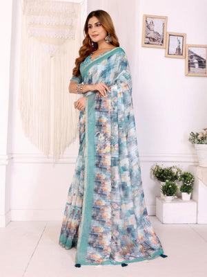 Rajwada Off White Cotton Printed Saree For Women