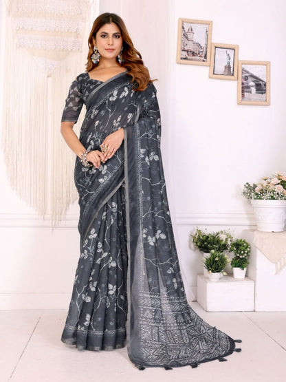 Rajwada Black Cotton Printed Saree For Women