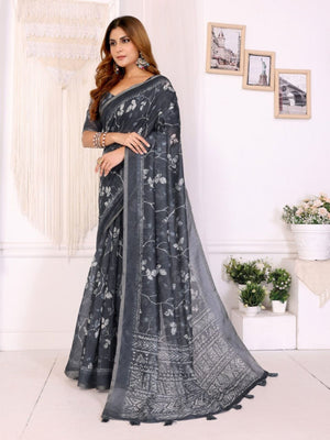 Rajwada Black Cotton Printed Saree For Women