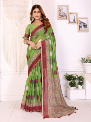 Rajwada Green Cotton Printed Saree For Women