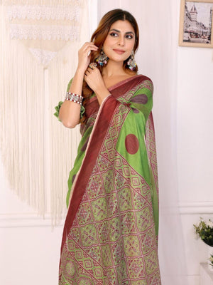 Rajwada Green Cotton Printed Saree For Women