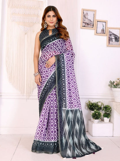Rajwada Purple Cotton Printed Saree For Women