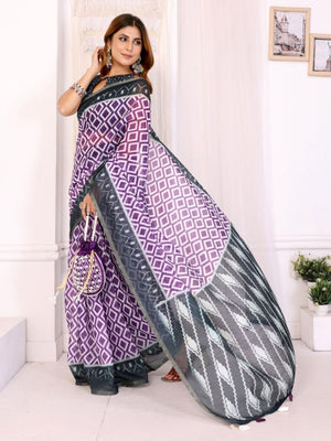 Rajwada Purple Cotton Printed Saree For Women