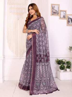 Rajwada Dusty Mauve Cotton Printed Saree For Women