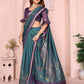 Rajwada Teal Blue Cotton Printed Saree For Women