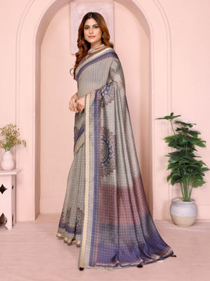 Rajwada Light Grey Cotton Printed Saree For Women