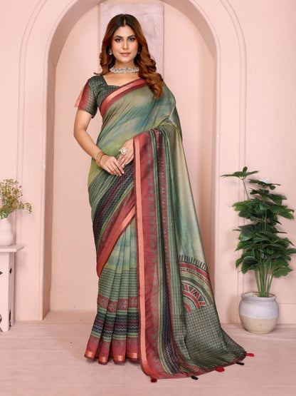 Rajwada Olive Cotton Printed Saree For Women
