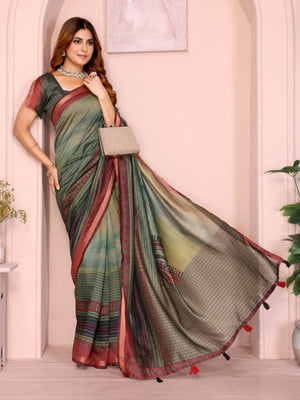 Rajwada Olive Cotton Printed Saree For Women