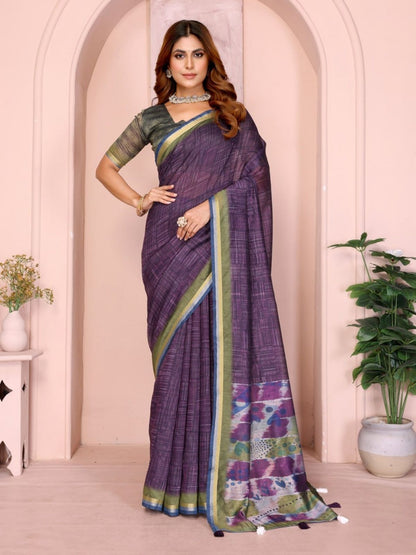 Rajwada Purple Cotton Printed Saree For Women