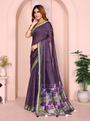 Rajwada Purple Cotton Printed Saree For Women