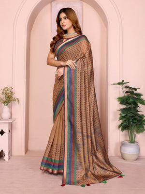 Rajwada Light Brown Cotton Printed Saree For Women