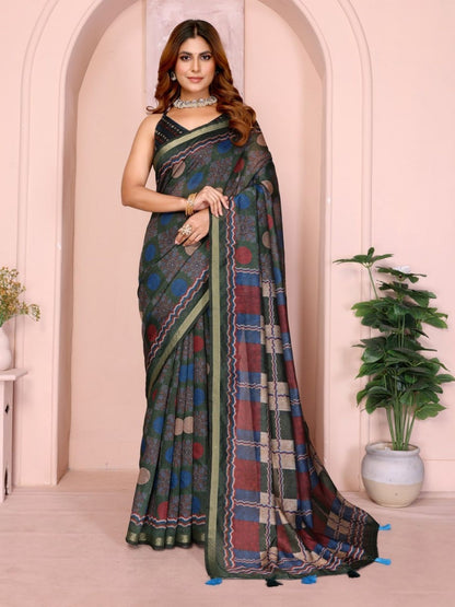 Rajwada Green Cotton Printed Saree For Women