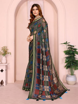 Rajwada Green Cotton Printed Saree For Women