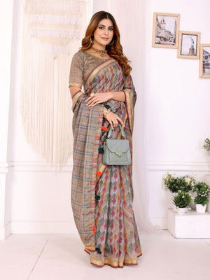 Rajwada Grey Cotton Printed Saree For Women