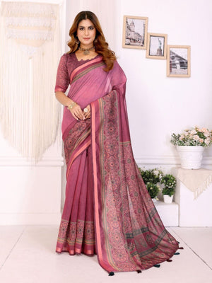 Rajwada Mauve Cotton Printed Saree For Women
