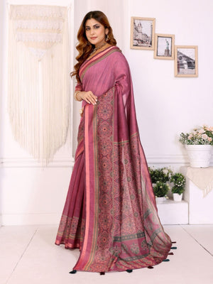 Rajwada Mauve Cotton Printed Saree For Women