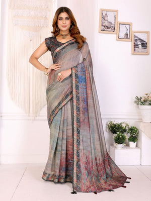 Rajwada Grey Cotton Printed Saree For Women