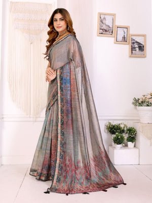 Rajwada Grey Cotton Printed Saree For Women