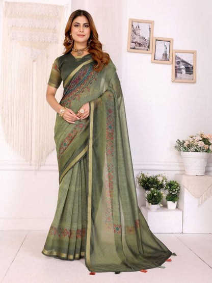 Rajwada Green Cotton Printed Saree For Women