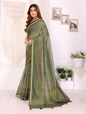 Rajwada Green Cotton Printed Saree For Women