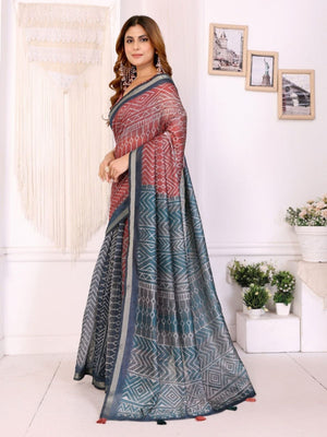 Rajwada Red Cotton Printed Saree For Women