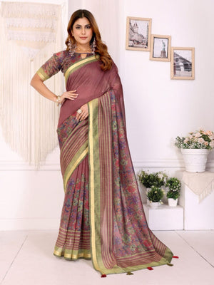 Rajwada  Mauve Cotton Printed Saree For Women