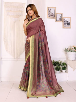 Rajwada  Mauve Cotton Printed Saree For Women