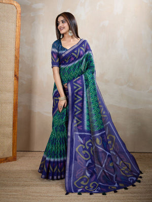 Rajwada Royal Blue Cotton Printed Saree For Women