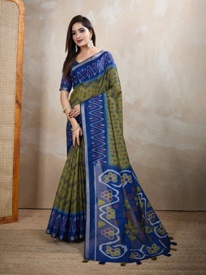 Rajwada Royal Blue Cotton Printed Saree For Women
