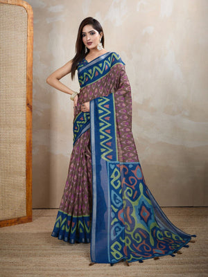 Rajwada Brown Cotton Printed Saree For Women