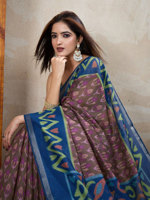 Rajwada Brown Cotton Printed Saree For Women