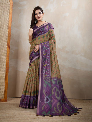 Rajwada Beige Cotton Printed Saree For Women