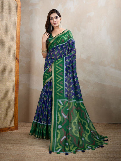 Rajwada Dark Blue Cotton Printed Saree For Women