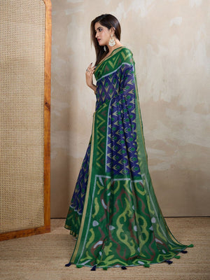 Rajwada Dark Blue Cotton Printed Saree For Women