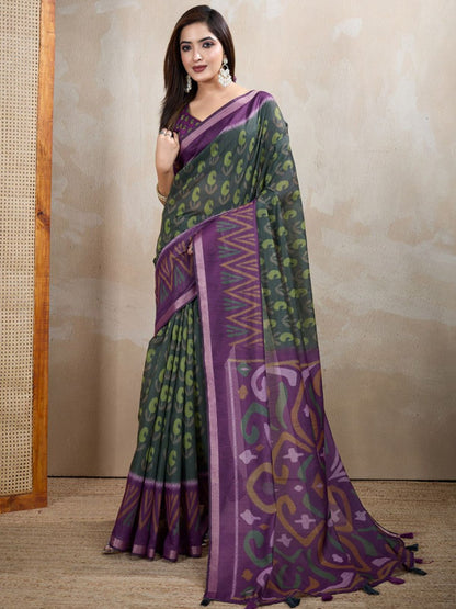 Rajwada Olive green Cotton Printed Saree For Women
