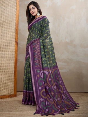 Rajwada Olive green Cotton Printed Saree For Women